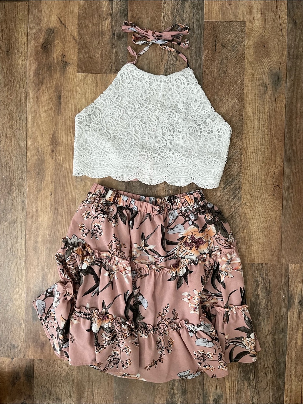 SHEIN Pink Floral Tiered Mini Skirt